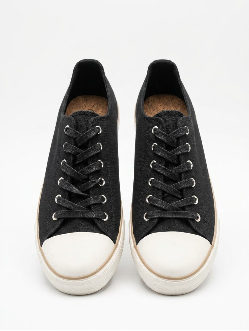 Men's Black Low-Top Canvas Sneakers with White Toe Cap